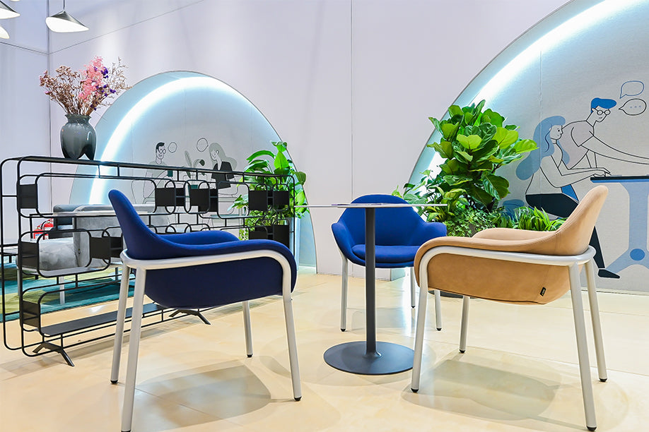 Bowler designer lounge chair by Matsu, designed by Joeri Reynaert, featuring a soft curved upholstered seat with premium Gabriel fabric
