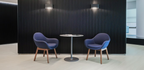 Bowler designer lounge chair by Matsu, designed by Joeri Reynaert, featuring a soft curved upholstered seat with premium Gabriel fabric