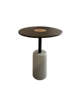 matsu kvn nomad coffee table in yak leahter with a base in cement