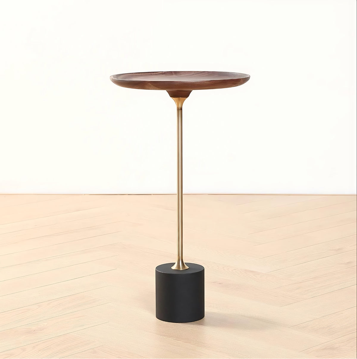 CHIC Halo side table with walnut top and brass column