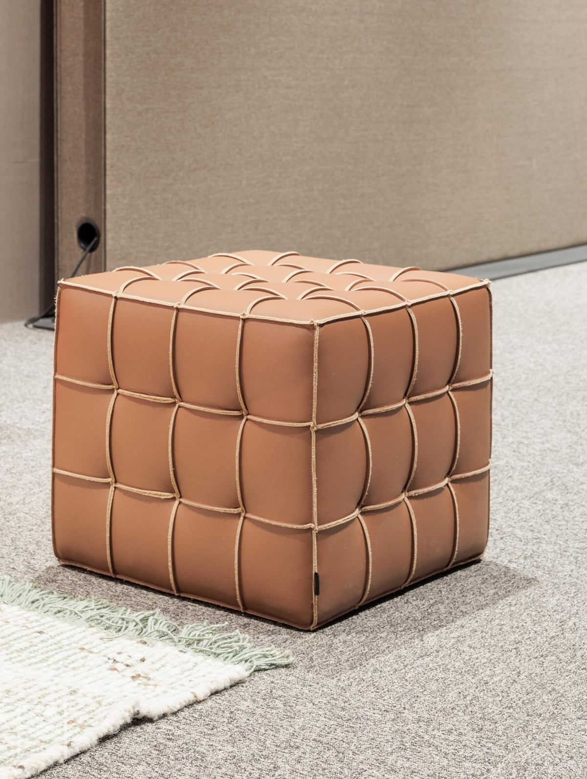 CHIC Rubik Cube stool in tan quilted leather