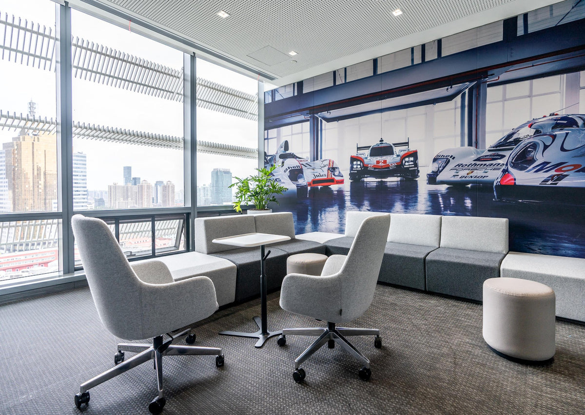 Grey Tulip swivel chairs in an office lounge