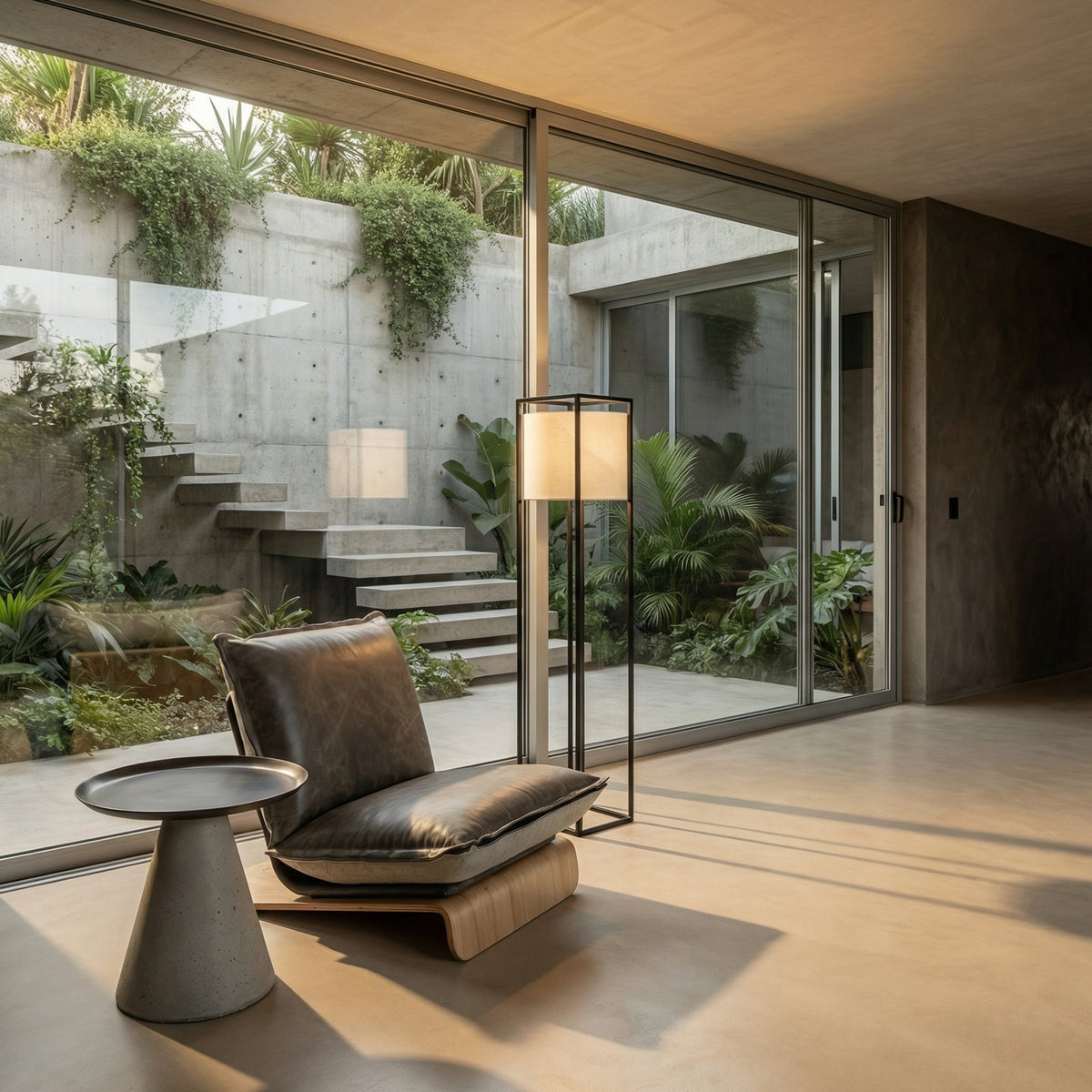 NOMAD Skin Lounge Chair in a modern interior with garden view