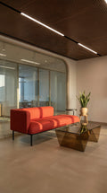 Matsu Prestige sofa in red upholstery in an office lounge