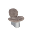 Pilota lounge chair in grey faux fur with white aluminium base – studio shot